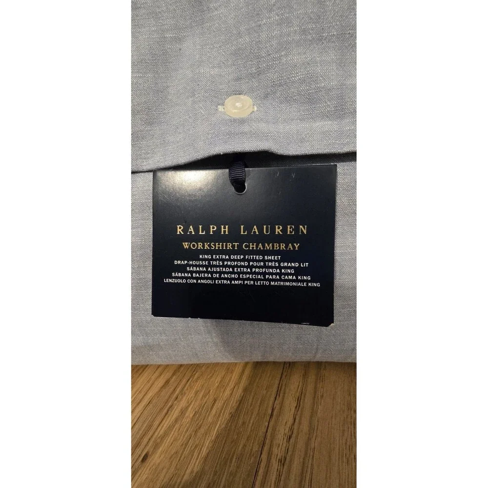 Ralph Lauren Sheet SET King Workshirt Chambray Blue Fitted & Flat Sheets New
